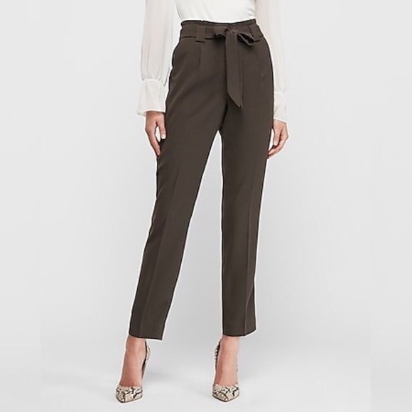 Express Pants - Express High Waisted Paperbag Ankle Pant Black 0
